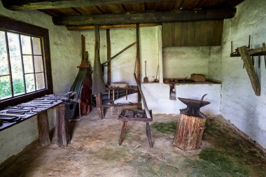 Bardejov 'da Skanzen, demirci atölyesi, Slovakya Köy Müzesi,.