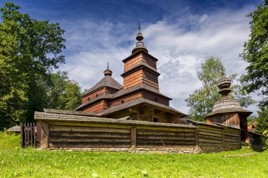 Bardejov 'da Skanzen, Tahta Yunan Katolik eklem kilisesi, Slovakya Köy Müzesi, Slovakya.