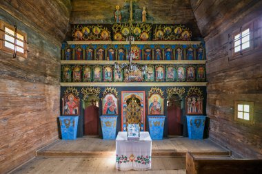 Bardejov 'da Skanzen, Tahta Yunan Katolik eklem kilisesi, Slovakya Köy Müzesi, Slovakya.
