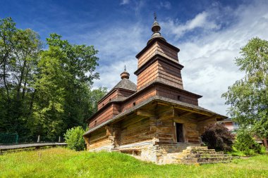 Bardejov 'da Skanzen, Tahta Yunan Katolik eklem kilisesi, Slovakya Köy Müzesi, Slovakya.
