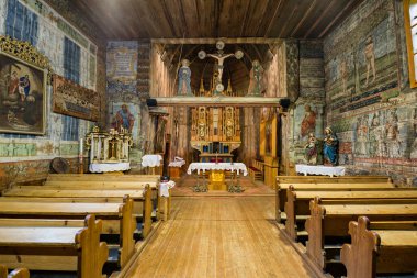 Assisi 'li Aziz Francis' in Roma Katolik ahşap kilisesi, iç mekan, UNESCO, Hervartov, Slovakya.