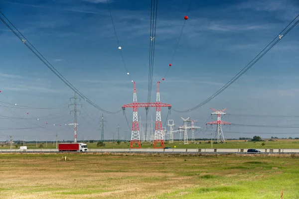Electric distribution network, electric poles, Bratislava, Slovakia.