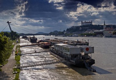 Flood on the Danube in Bratislava, castle, Slovakia. clipart