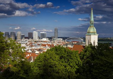 Towers in Bratislava, Gothic Cathedral of St. Martin, Niva Tower, Slovakia. clipart