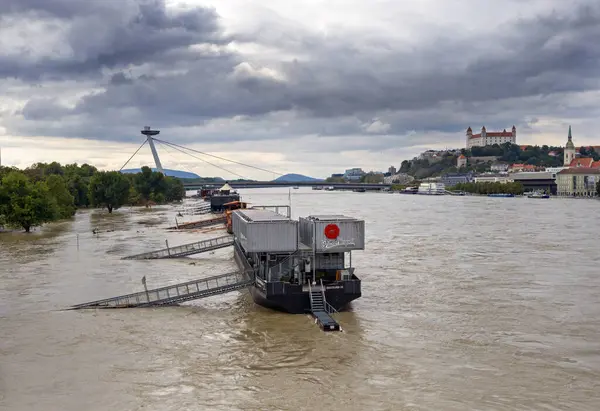 stock image Flood on the Danube in Bratislava year 2024, Slovakia.