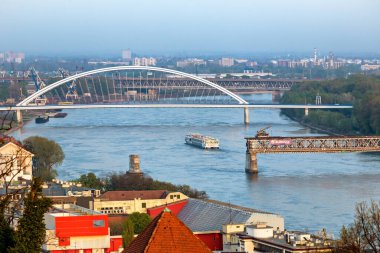 Disassembly of the Old Bridge in Bratislava, Slovakia. clipart