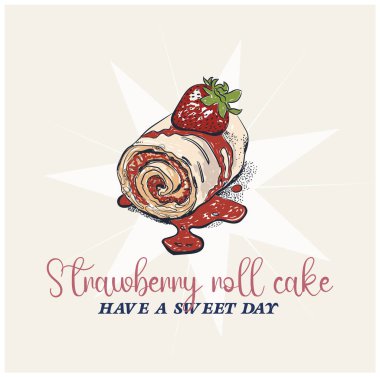 Typography ile çilekli pasta - Yüksek çözünürlüklü meyve rulosu temalı pasta