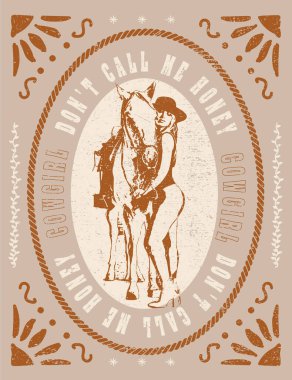 Vector Siluetleri Batı Posteri - Sürücü Kovboy Atları - Çerçeve ve Vintage Vahşi Batı Tasarım Elementleri