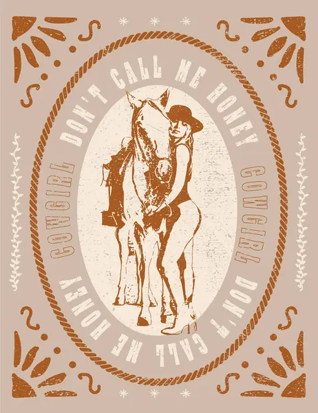 Vector Siluetleri Batı Posteri - Sürücü Kovboy Atları - Çerçeve ve Vintage Vahşi Batı Tasarım Elementleri