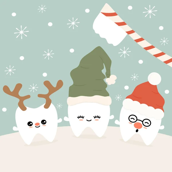 Noel Komik Dişleri Tatil Unsurları Olan Şirin Bir Çizgi Film — Stok Vektör