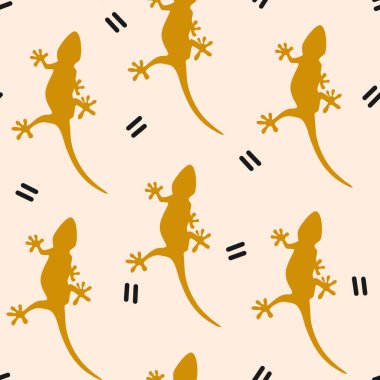 hand drawn cute seamless vector pattern background illustration with lizard silhouette