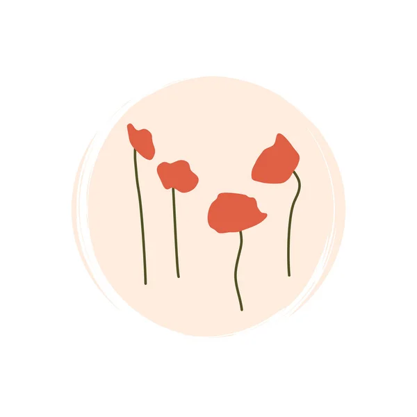 Симпатичний Логотип Або Іконка Вектор Ілюстрацією Червоних Макових Квітів Колі — стоковий вектор