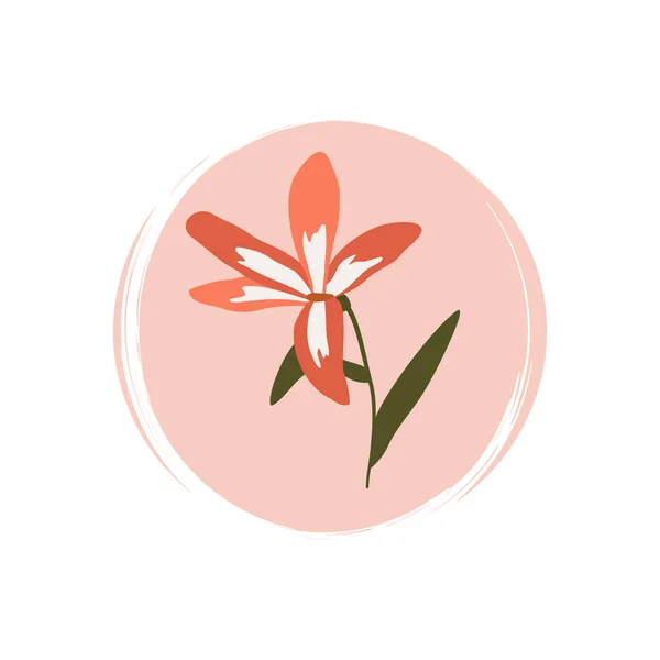 Симпатичный Логотип Иконка Вектор Красными Цветами Иллюстрация Круге Текстурой Кисти — стоковый вектор