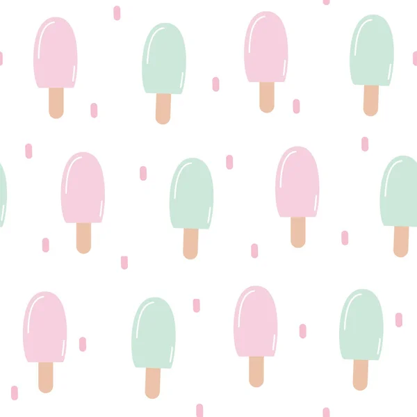 Cute Pink Mint Green Ice Cream Seamless Vector Pattern Background — Stock Vector