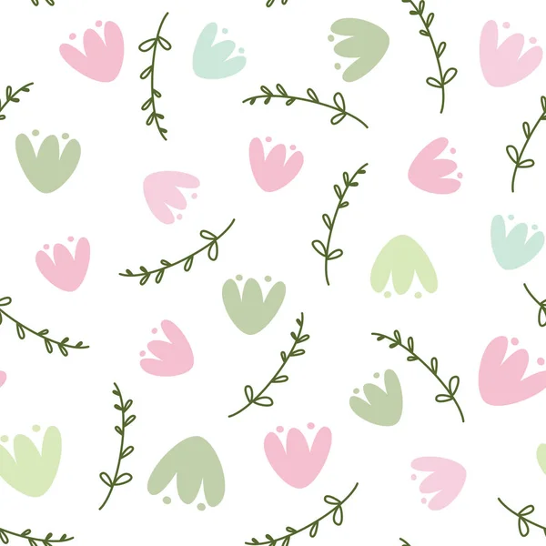 Niedlichen Rosa Und Grünen Nahtlosen Vektormuster Hintergrund Illustration Mit Handgezeichneten — Stockvektor