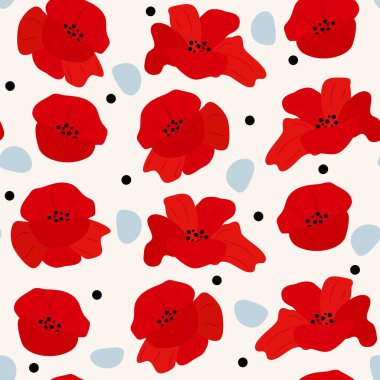 Kırmızı gelincikler ve soyut şekillerle kusursuz desen