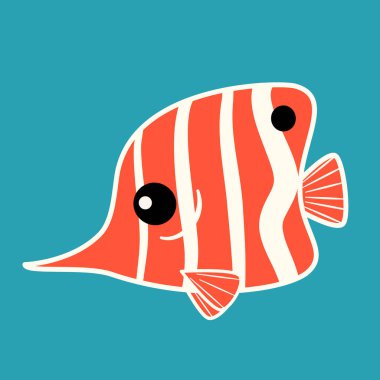 Mavi arkaplanda izole edilmiş şirin el çizimi çizgi film karakteri kırmızı balık vektörü çizimi