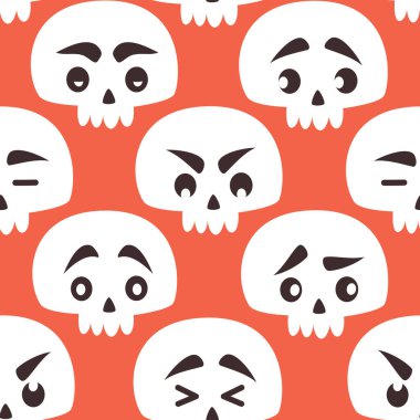 şirin el çizilmiş cadılar bayramı kusursuz vektör desenli arkaplan çizimi beyaz çizgi film karakteri kafatasları ve komik ifadeler