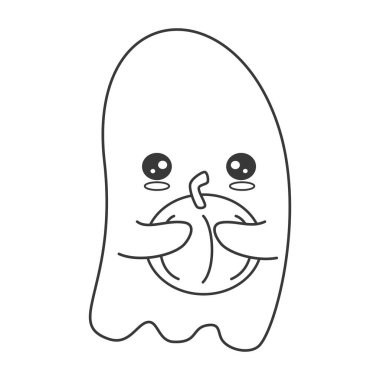 Tatlı el, siyah beyaz çizgi film karakteri hayalet balkabağı komik vektör cadılar bayramı çizimi boyama sanatı için