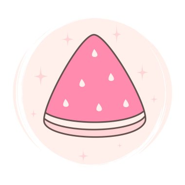 Şirin el çizimi pembe çilek simgesi logo vektör çizimi sosyal medya hikayeleri için fırça desenli daire üzerinde yıldızlı hikaye vurgusu