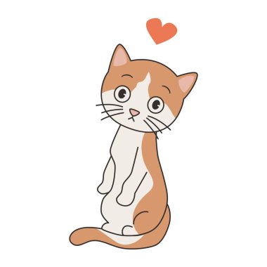 Beyaz arka planda izole edilmiş komik ifade vektör illüstrasyonlu sevimli el çizimi çizgi film karakteri kedisi