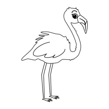 Çizgi film karakteri siyah-beyaz flamingo. Resim kitabı için komik vektör çizimi.