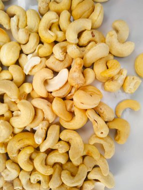 Fresh cashew nuts isolated on white background. Package design element