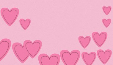 Art elements in shape of heart on pink background. illustration symbols of love for Happy Women's, Mother's, Valentine's Day, birthday greeting card design.