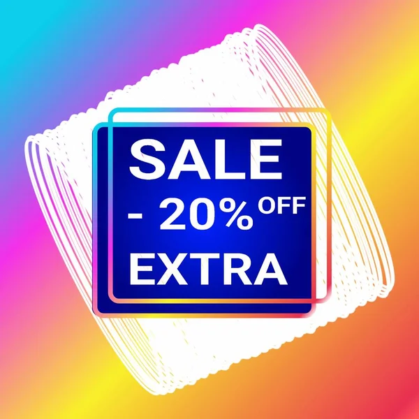 sale 20% off extra shop now sign holographic blue over art white round bangles shapes on colorful gradient background illustration
