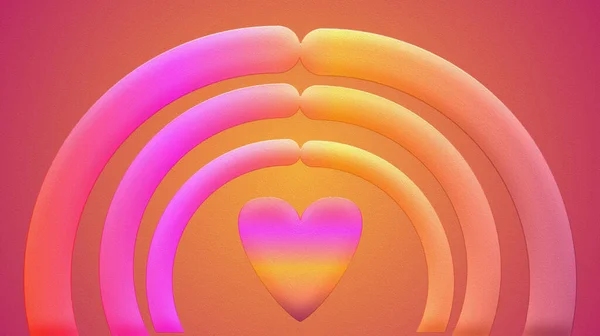 Abstract background or pc desktop wallpaper. 3D illustration with colorful round shape above heart .