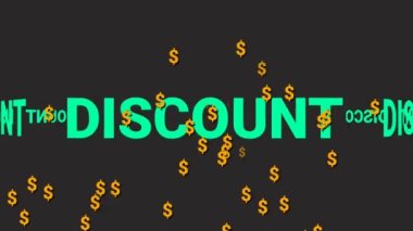 Motion graphics Discount text with Falling Dollar sign sembol 4k animasyon business promotion advertorial concept banner video unsurları