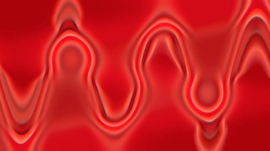 Parlak kırmızı arkaplanda 3 boyutlu kırmızı dalgalar. Soyut arkaplan veya pc masaüstü duvar kağıdı.