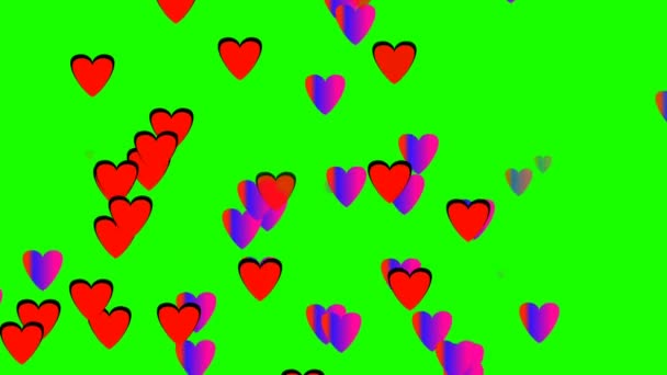 Falling Colorful Hearts Green Screen Animation Valentine Day — Stockvideo