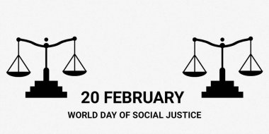 World day of social justice, 20 february, 3D illustration design , justice scale icon black isolated on white background . flat 3D illustration