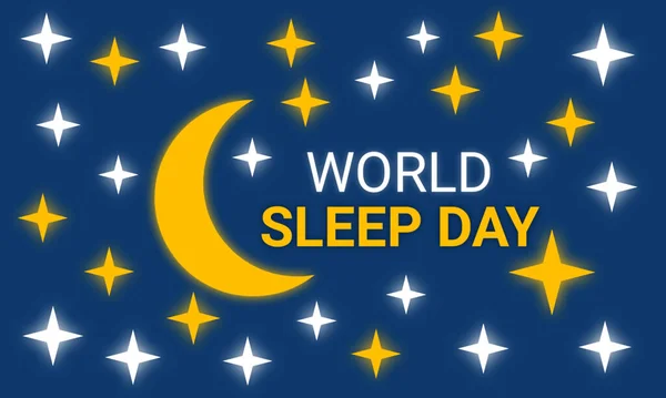 World Sleep Day concept with stars and crescent moon on blue background. World Sleep day is observed every year in March, intended to be a celebration of sleep. 3D illustration
