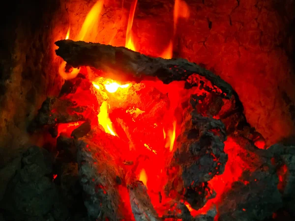 Burning Dung Cakes Fireplace Close Background — Foto de Stock