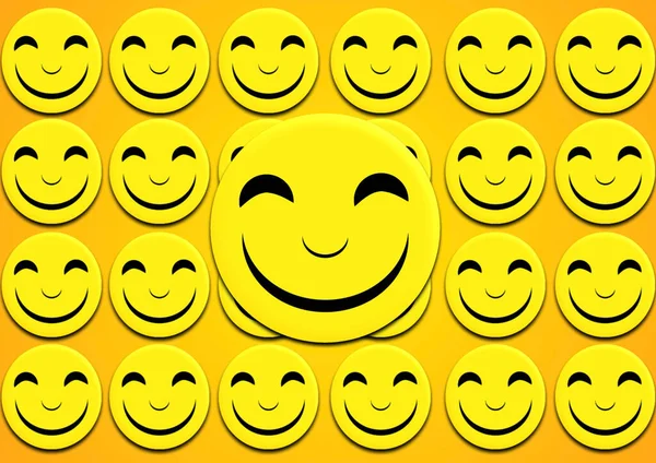 Smiling Yellow Emoticons Smiley Faces Yellow Background Illustration — стоковое фото