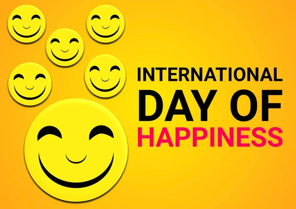 International Day Happiness Text Smiley Faces Icon Yellow Background Illustration — Stok fotoğraf