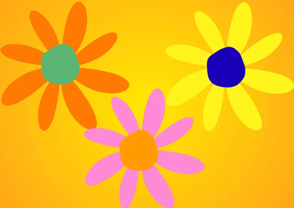 Colorful Flowers Yellow Background Illustration Your Design — Stockfoto