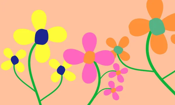 在淡淡的粉色背景上开一些艳丽的花 卡通风格的三维花卉图解 — 图库照片