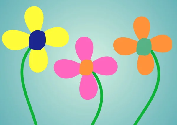 Wielokolorowe Kwiaty Jasnoniebieskim Tle Ilustracja Stylu Płaskiej Konstrukcji — Zdjęcie stockowe