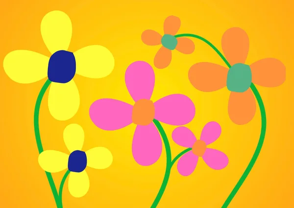 Colorful Daisies Flowers Bright Yellow Background Vector Illustration Your Design — Photo
