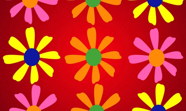 Ilustração Padrão Sem Costura Com Flores Multicoloridas Fundo Vermelho — Fotografia de Stock