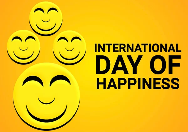 International Day Happiness Text Smiley Face Yellow Background Illustration — Stok fotoğraf
