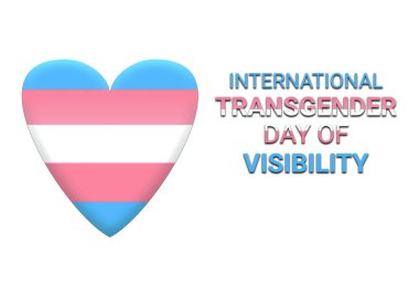 Uluslararası Cinsiyet Değiştirme Günü. Kalp şeklindeki transseksüel bayrak beyaz arkaplanda izole edilmiş. Cinsiyet Değiştirme Günü Görünürlük Posteri. Önemli bir gün.