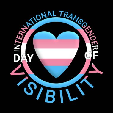 International Transgender Day of Visibility illustration. Transgender flag in the shape of a heart on black background. Holiday concept. Template for background, banner, card, poster clipart