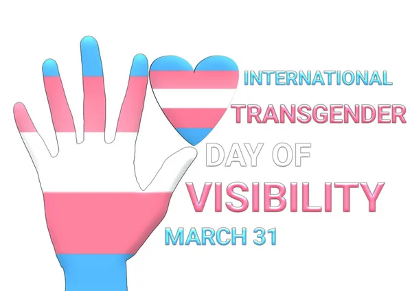 Символ Трансгендерного Флага Сердце Форме Руки Текстом Международный День Трансгендерной — стоковое фото