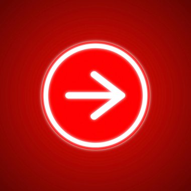 Kırmızı zemin üzerinde daire şeklinde beyaz ok simgesi. 3B illüstrasyon.