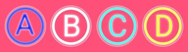 アルファベットの文字A Dが円で表示されます ピンクの背景に隔離された — ストック写真