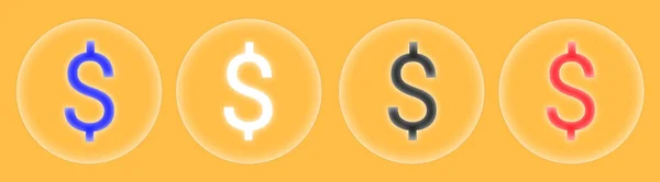 Multicolored Dollar and dollar icons set. 3D illustration isolated on yellow background